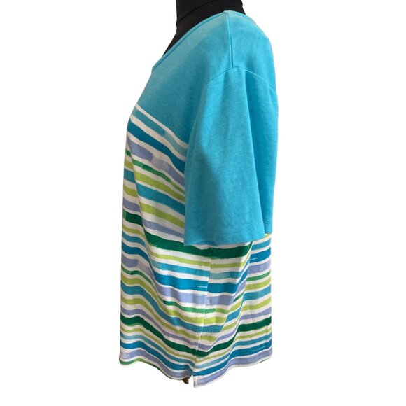 Kim Rogers Curvy 1X Striped Seahorse Tee Short Sleeve 100% Cotton Turquoise - Picture 3 of 8